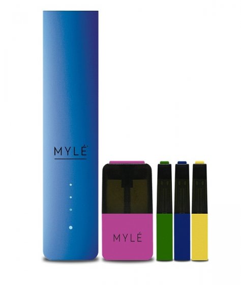 Myle Royal Blue Starter Kit V4, Kit Incepatori, Pachet cu 4 Rezerve Incluse cu 4 Arome Diferite, Nicotina 20 mg, Calitate Premium USA