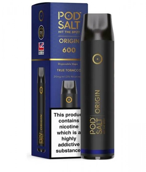 Vape de Unica Folosinta Pod Salt Origin GO 600 True Tobacco 2ml, 600 Inhalari, Nicotina 20 mg/ml, Calitate Premium UK